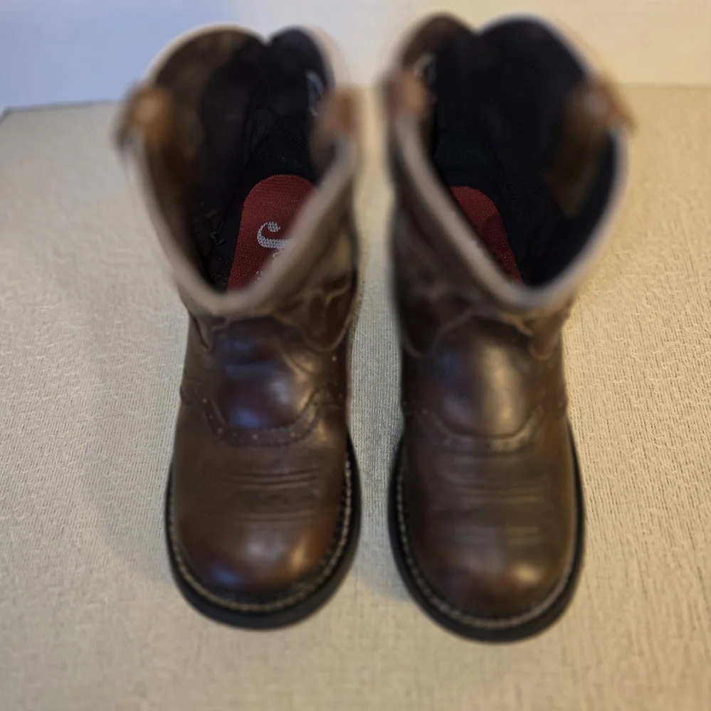 Justin Fatbaby Brown Leather Western Cowboy Boots size 2D